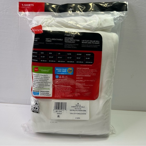 Hanes White Mens T-Shirts size M Tagless crew neck. Cool Comfort 6 pack NIB - Picture 6 of 9